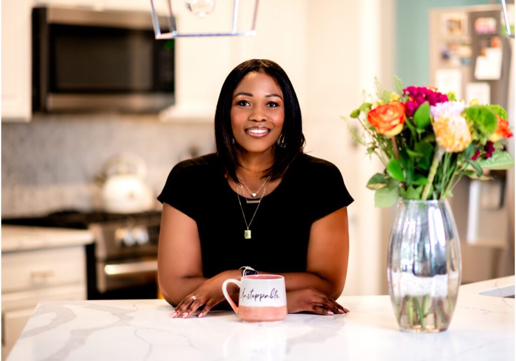 “Black woman entrepreneur praying and rediscovering purpose”